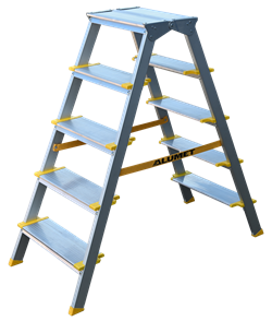 Двухсторонняя анодированная стремянка Алюмет ASD 5205 5 широких ступеней - фото 391799